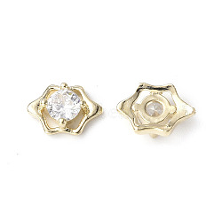 Brass Micro Pave Clear Cubic Zirconia Cabochons, Flower, Real 18K Gold Plated, 9x6.5x3mm(KK-A174-05G)