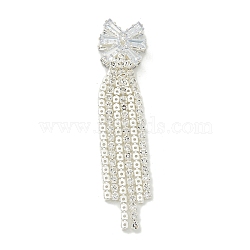 Bowknot Brass Rhinestone Tassel Big Pendants, Silver, 63x14x6.5mm, Hole: 1.2mm(KK-I715-02S-02)