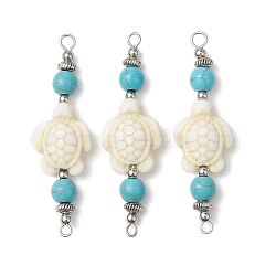 Dyed Synthetic Turquoise Connector Charms, Sea Turtle Links, Floral White, 48x14x6.5mm, Hole: 2.5mm(PALLOY-JF02767)