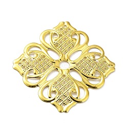Rack Plating Iron Connector Charms, Flower Links, Etched Metal Embellishments, Golden, 46x46x0.6mm, Hole: 5.5mm and 1.6mm(IFIN-Q134-06G)