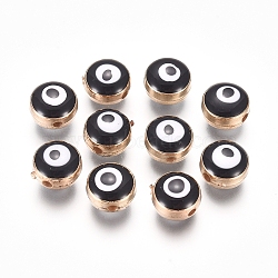 Acrylic Enamel Beads, Flat Round with Evil Eye, Golden, Black, 7.5x5.5mm, Hole: 1.5mm(X-ACRC-WH0001-01D)