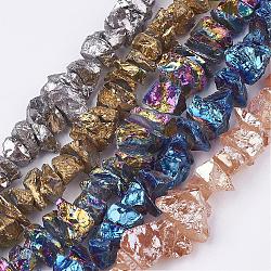 Electroplated Natural Quartz Crystal Bead Strands, Nuggets, Mixed Color, 10~24.5x5.5~16x2~23mm, Hole: 1mm, about 54~64pcs/strand, 15.1~15.9 inch(G-F336-06)