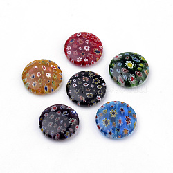 Handmade Millefiori Lampwork Beads, Flat Round, Mixed Color, 25~25.5x6mm, Hole: 1mm(LAMP-S187-05)