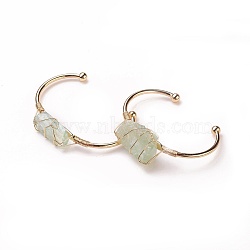 Long-Lasting Plated Brass Cuff Bangles, with Natural Fluorite, Nuggets, Golden, 1-3/8 inchx2-3/8 inch(3.8x6cm), 2.8mm(BJEW-F394-A01)