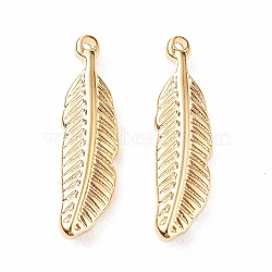 304 Stainless Steel Pendants, Feather, Golden, 20x5.5x3mm, Hole: 1mm(STAS-B024-39G)