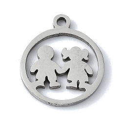 Non-Tarnish 304 Stainless Steel Charms, Laser Cut, Flat Round with Couple Charms, Stainless Steel Color, 14x11.5x1mm, Hole: 1.2mm(STAS-C097-37P)