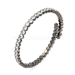 Rack Plating Brass Pave Clear Cubic Zirconia Open Cuff Bangles for Women, Cadmium Free & Lead Free, Long-Lasting Plated, Gunmetal, Inner Diameter: 2-1/8 inch(5.3cm), 4mm(BJEW-U004-02AS)