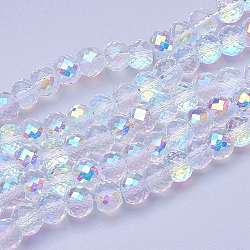 Electroplate Transparent Glass Beads Strands, AB Color Plated, Faceted, Drum, AB Color Plated, 8x6mm, Hole: 1mm, about 40pcs/strand, 9.4 inch(EGLA-E045-D01)