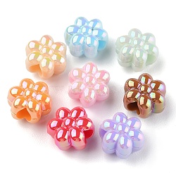 UV Plating Opaque Acrylic Beads, Iridescent, Flower, Mixed Color, 10.5x12x7.5mm, Hole: 3.5mm(OACR-K005-08)