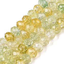 Transparent Glass Beads Strands, Faceted(32 Facets), Rondelle<P>Please Note: Because these beads are made in different batches, the color could be slightly different from one batch of beads to the next, Champagne Yellow, 10x7.5mm, Hole: 1.4mm, about 65pcs/strand, 19.49''(49.5cm)(GLAA-T023-10mm-A12)