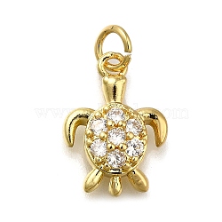 Brass Micro Pave Cubic Zirconia Pendants, Tortoise Charms, Long-Lasting Plated, Rack Plating, Lead Free & Cadmium Free, with Jump Ring, Real 18K Gold Plated, 16x11.5x3.5mm, Hole: 3.5mm(ZIRC-I070-040G)