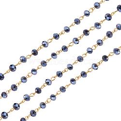 Handmade Rondelle Glass Beads Chains for Necklaces Bracelets Making, with Golden Iron Eye Pin, Unwelded, Black, 39.3 inch, Glass Beads: 6x4mm(AJEW-JB00037-03)