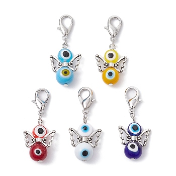 Ecil Eye Angel Resin & Glass Pendant Decorations, with Zinc Alloy Lobster Claw Clasps, Mixed Color, 42mm