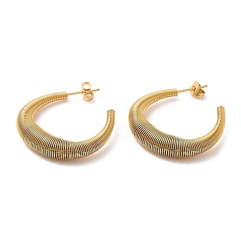 304 Stainless Steel C-shape Stud Earrings, Wire Wrap Half Hoop Earrings for Women, Real 18K Gold Plated, 35x30x7mm