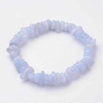 Natural  Blue Lace Agate Beaded Stretch Bracelets, 2-1/8 inch(54mm)