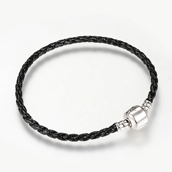 Imitation Leather European Style Bracelet Making, with Brass Clasps, Black, 7-5/8 inch(195mm)x3mm