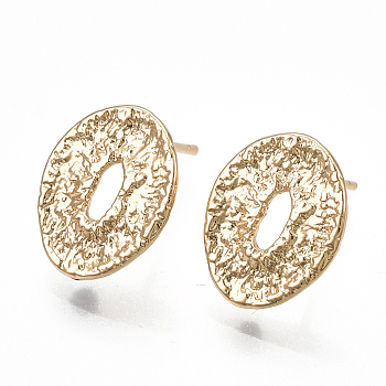 Brass Stud Earring Findings, with Loop, Oval, Real 18K Gold Plated, 14x11mm, Hole: 1mm, Pin: 0.7mm