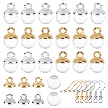 DIY Dangle Earring Making Kits, Including Round Glass Globe Beads, Plastic Bead Cap Pendant Bails, Brass Earring Hooks, Platinum & Golden, Globe Beads: 10mm, Hole: 3mm, 60pcs/box