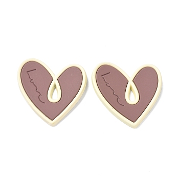 Heart Alloy Spray Painted Pendants, Golden, Rosy Brown, 27.5x29x3mm, Hole: 5.5x2mm