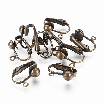 Brass Clip-on Earring Findings, Nickel Free, Antique Bronze, 17x14x7mm, Hole: 1mm