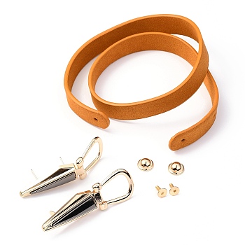 PU Leather Bag Handles Set, with Alloy and Iron Finding, for DIY Handbag Handles Making Supplie, Orange, 62.4x1.9x0.3cm, Hole: 3mm