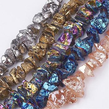 Electroplated Natural Quartz Crystal Bead Strands, Nuggets, Mixed Color, 10~24.5x5.5~16x2~23mm, Hole: 1mm, about 54~64pcs/strand, 15.1~15.9 inch
