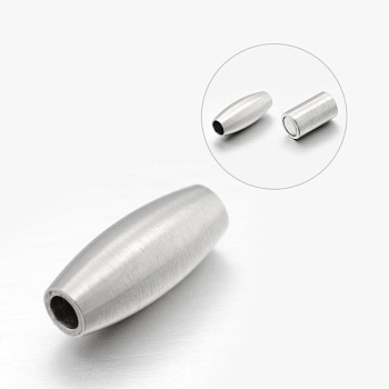 Barrel 304 Stainless Steel Matte Surface Magnetic Clasps with Glue-in Ends, Stainless Steel Color, 18x7.5mm, Hole: 3mm