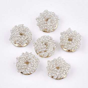 Glass Seed Beads Cabochons, with Iron Sieve Findings, Light Gold, WhiteSmoke, 18~20x9~11mm