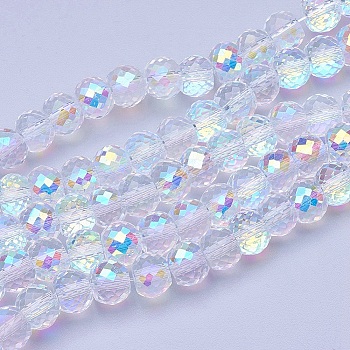 Electroplate Transparent Glass Beads Strands, AB Color Plated, Faceted, Drum, AB Color Plated, 8x6mm, Hole: 1mm, about 40pcs/strand, 9.4 inch