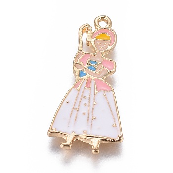 Alloy Pendants, with Enamel, Dancing Girl, Light Gold, Colorful, 27.5x13x1.5mm, Hole: 1.4mm