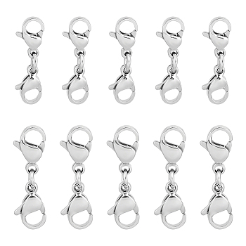20Pcs 2 Styles 304 Stainless Steel Double Lobster Claw Clasps, Stainless Steel Color, 20~24mm, 10pcs/style