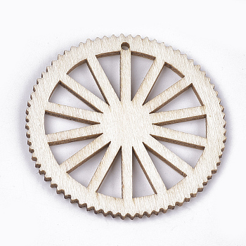 Undyed Wood Big Pendants, Wheel, Creamy White, 50x2~2.5mm, Hole: 2mm