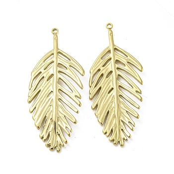 Ion Plating(IP) 304 Stainless Steel Pendants, Leaf Charm, Golden, 53x22x2mm, Hole: 1.3mm