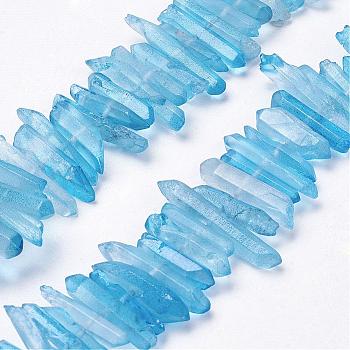 Natural Quartz Crystal Points Beads Strands, Dyed, Nuggets, Deep Sky Blue, 15~30x4~8x4~7mm, Hole: 1mm, 8 inch