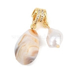 Bras Micro Pave Clear Cubic Zirconia European Dangle Charm, Large Hole Pendants, Shell Shape, with ABS Plastic Imitation Pearl & Resin, Cadmium Free & Lead Free, Real 18K Gold Plated, 35x23x10.5mm, Hole: 4mm(PL-CBA9D14-02G)