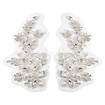 1 Pair Computerized Embroidery Polyester with Glass and Stainless Steel Iron on/Sew on Patches, Costume Accessories, Flower, Silver, 170~173x96~97x4.5~5mm(DIY-FG0010-35A)