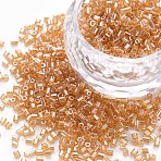 Glass Bugle Beads, Transparent Colours Luster, Sandy Brown, 2.5~3x2mm, Hole: 0.9mm, about 15000pcs/pound(SEED-S032-11A-102B)