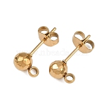 304 Stainless Steel Stud Earring Findings, with Loop, Ion Plating(IP), Round, Golden, 5mm, Hole: 1.8mm, Pin: 11x1mm(X-STAS-A119-06G)
