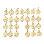 Brass Micro Pave Clear Cubic Zirconia Charms, Flat Round with Letter A~Z Charms, Long-Lasting Plated, Lead Free & Cadmium Free, Rack Plating, Real 18K Gold Plated, 12.5x10x1.5mm, Hole: 3mm(CU-CBA56CE-12G)