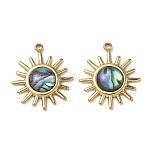 Natural Paua Shell Pendants, 304 Stainless Steel Sun Charms, Real 18K Gold Plated, Ion Plating(IP), Colorful, 22~22.5x19~19.5x3~6mm, Hole: 1.8mm(STAS-G397-03G-02)