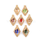 Rack Plating Eco-Friendly Iron Pendants, with Rhinestone, Cadmium Free & Nickel Free & Lead Free, Light Gold, Rhombus, Mixed Color, 19x11x8mm, Hole: 1.2mm(IFIN-Q133-041-NR)