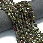 Natural Dragon Blood Beads Strands, Faceted Hexagonal Cut Coin Beads, Flat Round, with Seed Beads, 8~8.5x5mm, Hole: 0.8mm, about 36pcs/strand, 15.16''(38.5cm)(G-C116-A01-02)