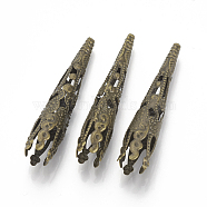 Iron Bead Cones, 6-Petal, Filigree, Trumpet, Antique Bronze, 40~41x8~8.5mm, Hole: 1~2mm(IFIN-S701-03AB)