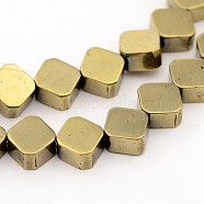 Electroplate Non-Magnetic Synthetic Hematite Bead Strands, Rhombus, Golden Plated, 6x6x3mm, Hole: 1mm, about 70pcs/strand, 16.5 inch(G-J286-15)