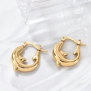 304 Stainless Steel Hoop Earrings For Women, Dolphin, Golden, 22x17.5x5.5mm(EJEW-B114-01G)