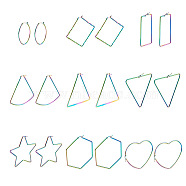 9Pairs 9 Style 304 Stainless Steel Geometric Hoop Earrings, Hypoallergenic Earrings, Rainbow Color, 1pair/style(STAS-FW0001-21)