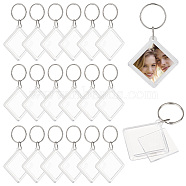Elite 30Pcs Transparent Acrylic Photo Frame Keychain, with Alloy Findings, Rhombus, Clear, 7.55cm(KEYC-PH0002-03)
