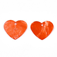 Spray Painted Capiz Shell Pendants, Heart, Orange Red, 21.5~22x25x1mm, Hole: 1.5mm(SSHEL-T006-09C)