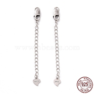 925 Sterling Silver Chain Extenders, with Lobster Claw Clasps & Charms, Heart, Antique Silver, 62x2.5mm, Hole: 2.4mm(STER-D036-36AS)