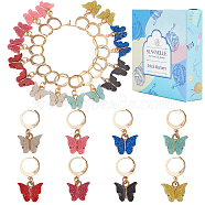 16Pcs 8 Colors Alloy Enamel Butterfly Charm Locking Stitch Markers, Gold Tone 304 Stainless Steel Clasp Stitch Markers, Mixed Color, 2.8cm, 2pcs/color(HJEW-SC0001-30)